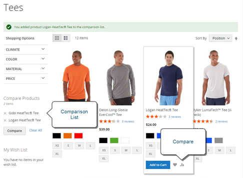Compare products ecommerce magento