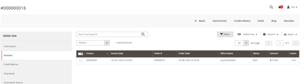 Invoices section_Magento